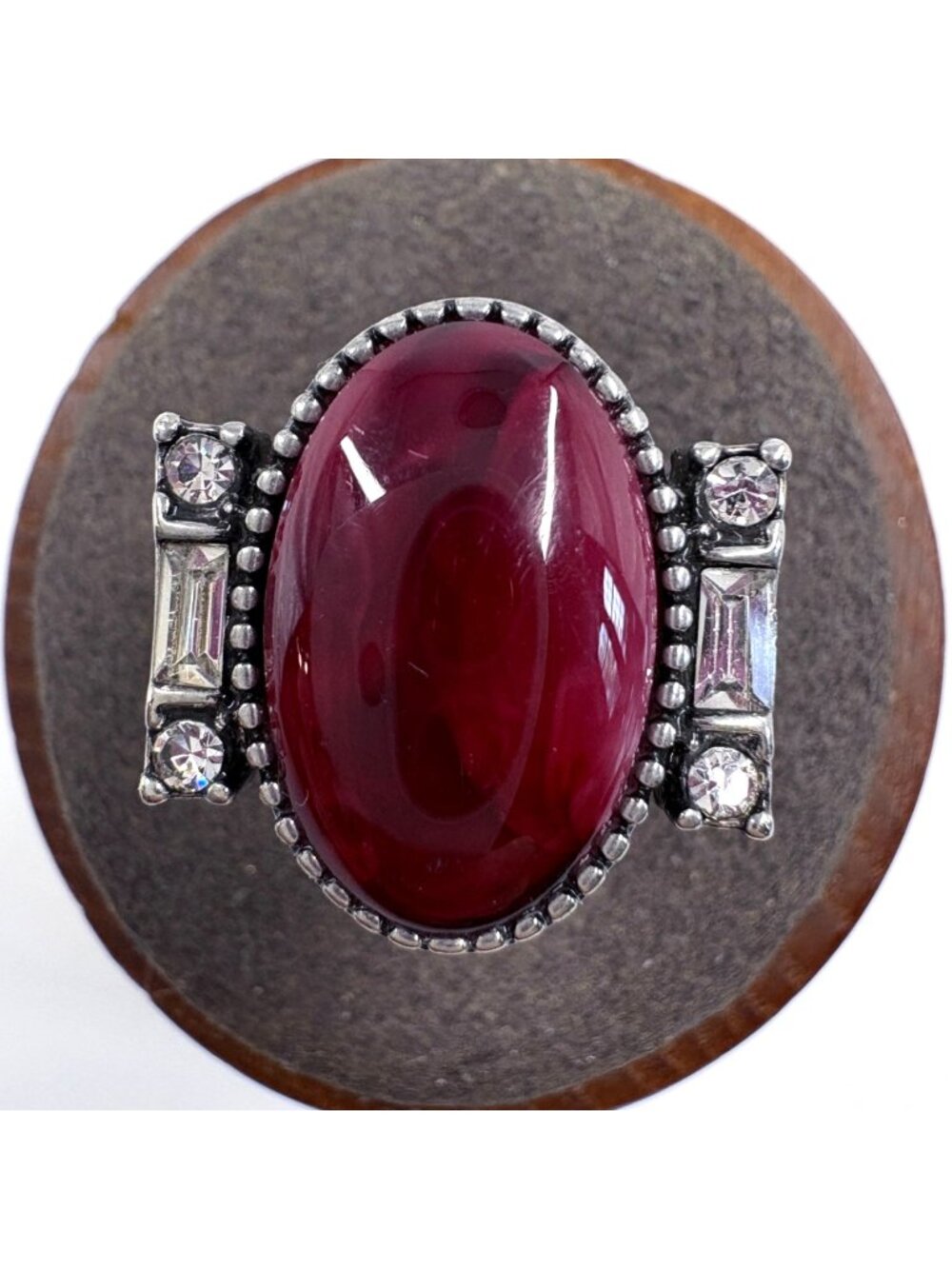 Red Jasper Cubic Zirconia Statement Ring Sterling Silver 925 Size 6